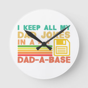 Funny dad jokes in dad-a-base vintage for father's round clock