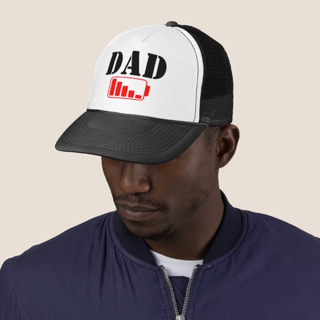 FUNNY DAD LOW BAT RED BATTERY DADDY GIFT TRUCKER HAT (In Situ)