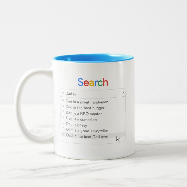 Funny Dad Search Custom Autocomplete Phrases Two-Tone Coffee Mug (Left)