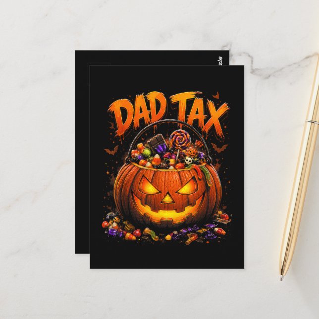 Funny Dad Tax Halloween Pumpkin Postcard (Front/Back In Situ)