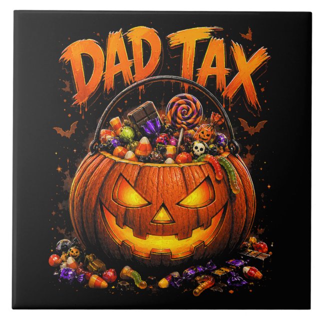 Funny Dad Tax Halloween Pumpkin Tile (Front)