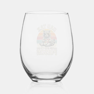 Funny Dad Tax Racoon Vintage T-Shirt Design_1 Stemless Wine Glass