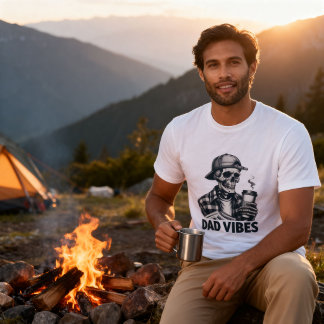Funny Dad Vibes Skeleton Coffee Retro Father's Day T-Shirt