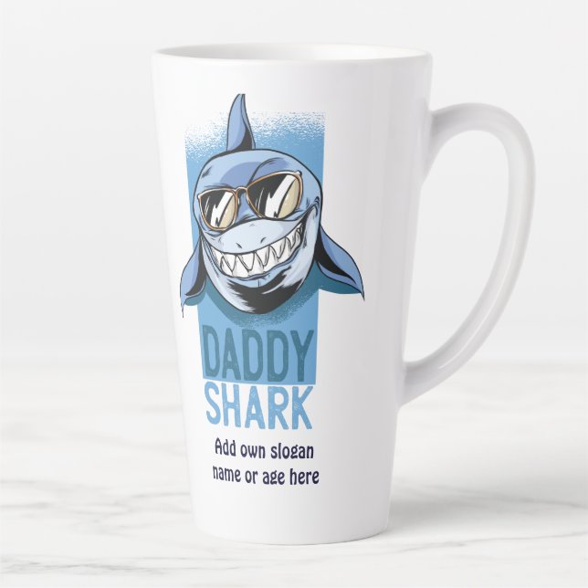 Funny DADDY SHARK Fathers Day Birthday Gift Custom Latte Mug (Right)