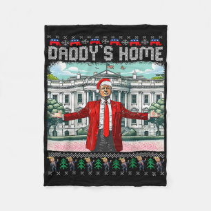 Funny Daddy's Home Pink Trump Ugly Christmas Sweat Fleece Blanket