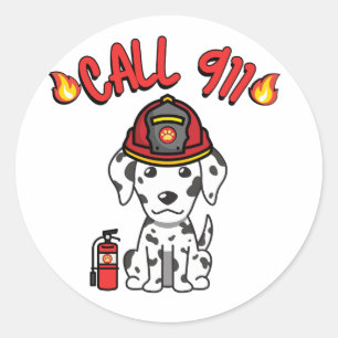 Funny Dalmatian dog is a firefighter Classic Round Sticker