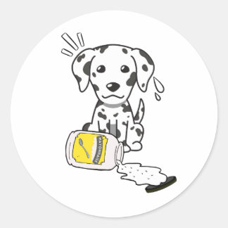 Funny Dalmatian dog spilled mayonnaise Classic Round Sticker