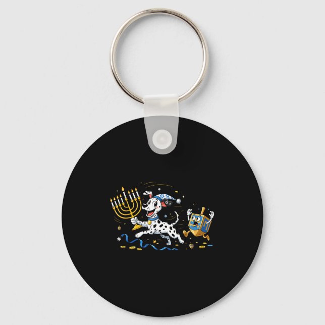 Funny Dalmatian Dreidel Menorah Hanukkah Kids Wome Key Ring (Front)