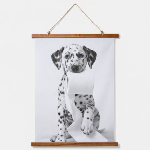 Funny Dalmatian Puppy Holding Toilet Paper Minimal Hanging Tapestry