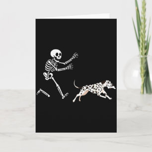 Funny Dalmatian Running Skeleton Halloween  Card