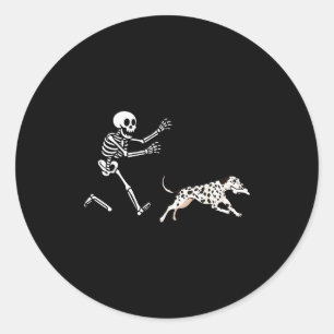Funny Dalmatian Running Skeleton Halloween Classic Round Sticker