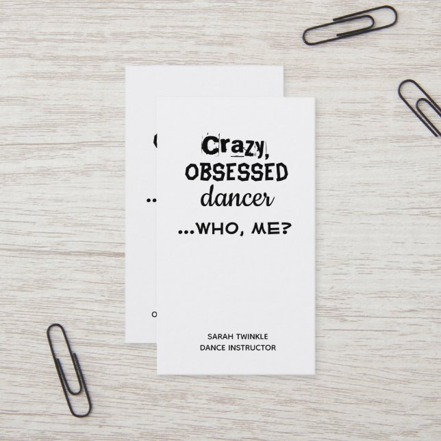Funny Dance Instructor Business Cards Crazy Dancer (Front/Back In Situ)