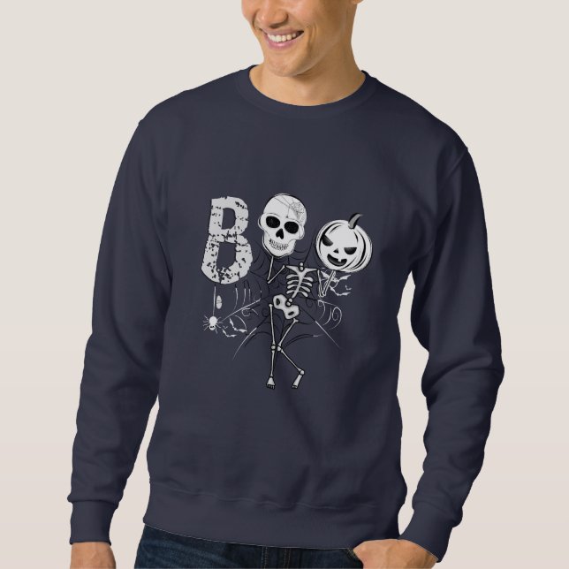 Funny dancing boo Skeleton with pumpkin and skull Sweatshirt (Front)