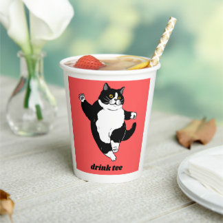 Funny Dancing Cat Paper Mug – Cute Black & White C Paper Cups