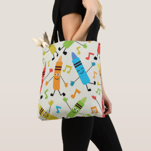 Funny Dancing Crayons With Music Notes Teacher Tote Bag