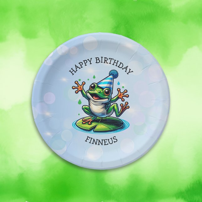 Funny Dancing Frog Personalised Birthday  Paper Plate (Creator Uploaded)