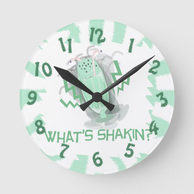 Funny Dancing Milkshake Cartoon Slogan  Round Clock (Front)