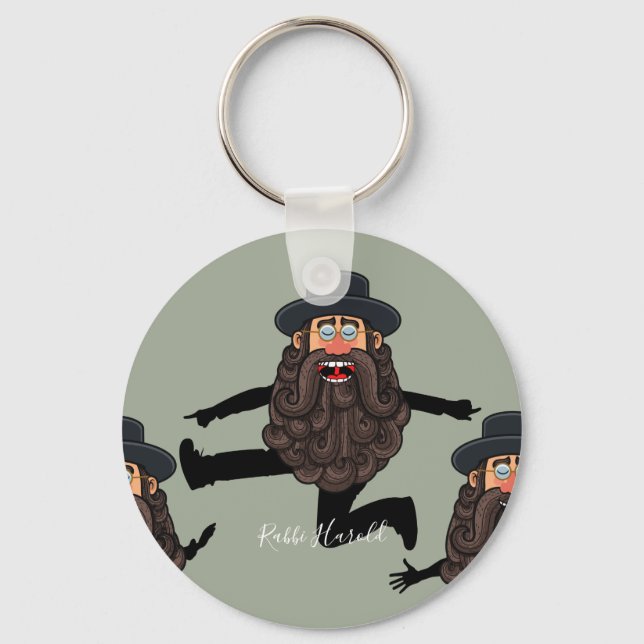FUNNY Dancing RABBI Personalised with Text Key Ring (Front)