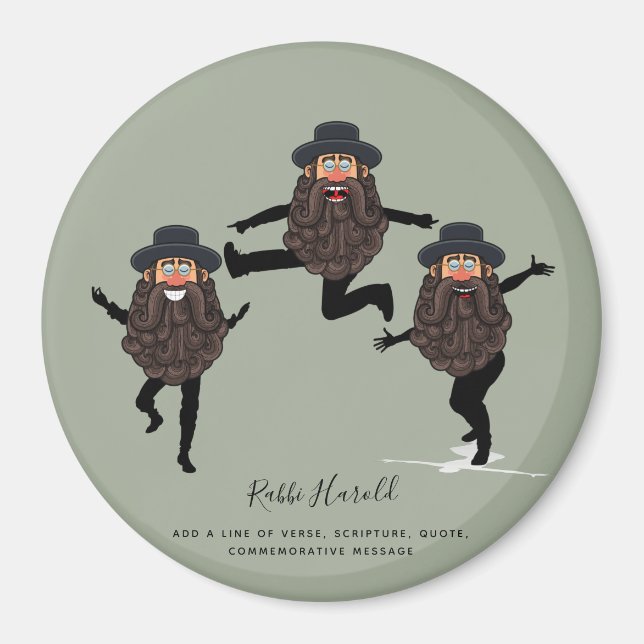 FUNNY Dancing RABBI Personalised with Text Magnet (Front)