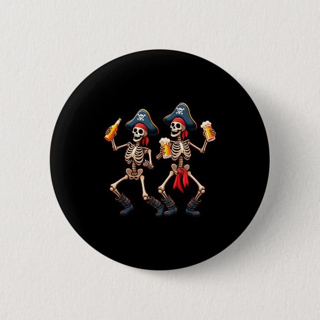 Funny Dancing Rate Skeletons Beer Drinking Hallowe 6 Cm Round Badge (Front)