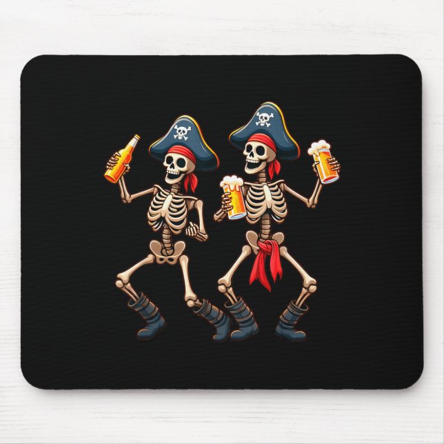 Funny Dancing Rate Skeletons Beer Drinking Hallowe Mouse Pad (Front)