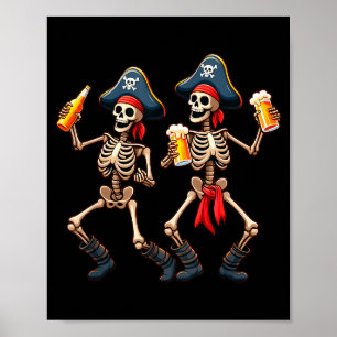 Funny Dancing Rate Skeletons Beer Drinking Hallowe Poster