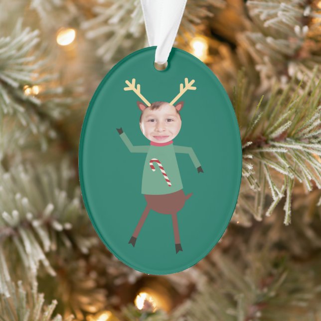 Funny Dancing Reindeer Photo Holiday Ornament (Tree)
