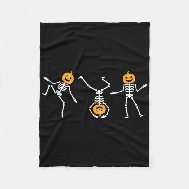 Funny Dancing Skeleton Halloween Pumpkin Skeletons Fleece Blanket (Front)