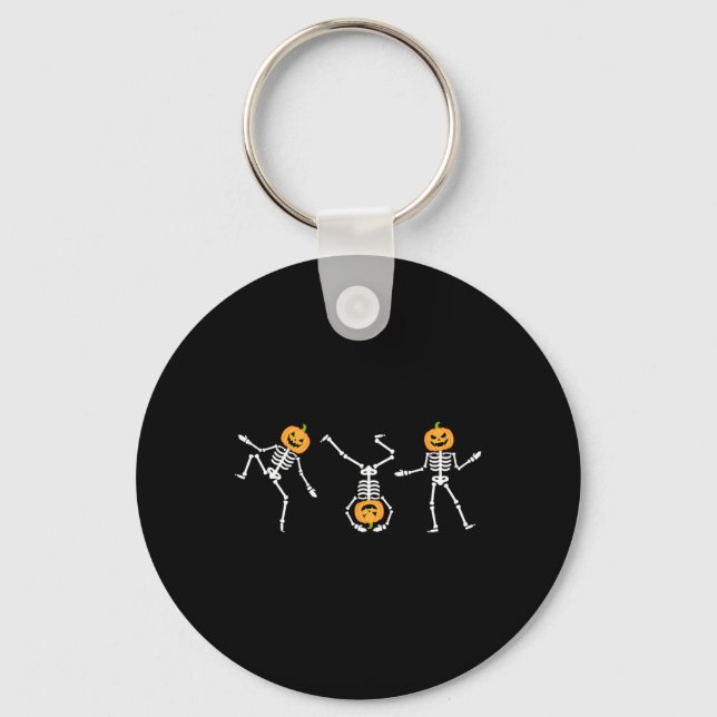 Funny Dancing Skeleton Halloween Pumpkin Skeletons Key Ring (Front)
