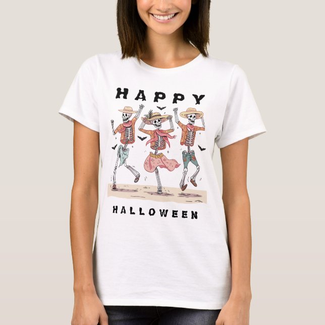 Funny Dancing Skeleton Halloween T-Shirt (Front)