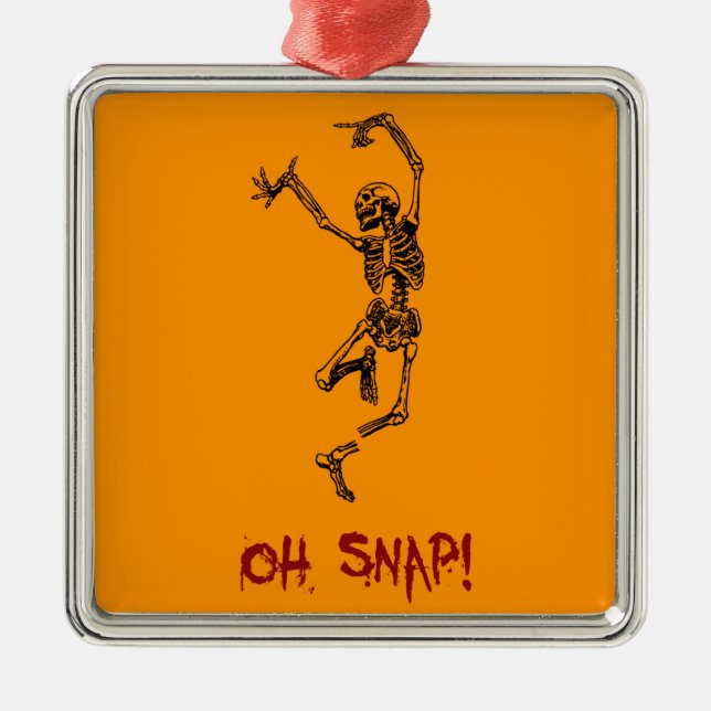 Funny Dancing Skeleton Oh Snap Metal Tree Decoration (Front)