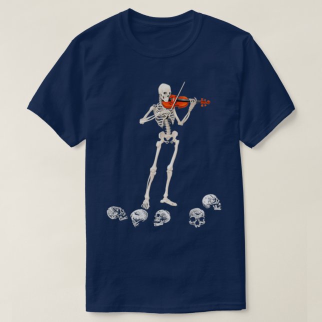 Funny Dancing Skeleton Playing Violin Halloween Gi T-Shirt (Design Front)