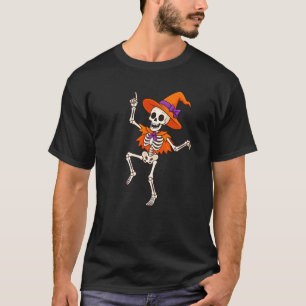 Funny Dancing Skeleton with Orange Witch Hat Hallo T-Shirt