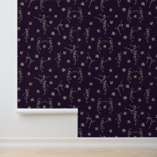 Funny Dancing Skeletons Dark Purple Wallpaper