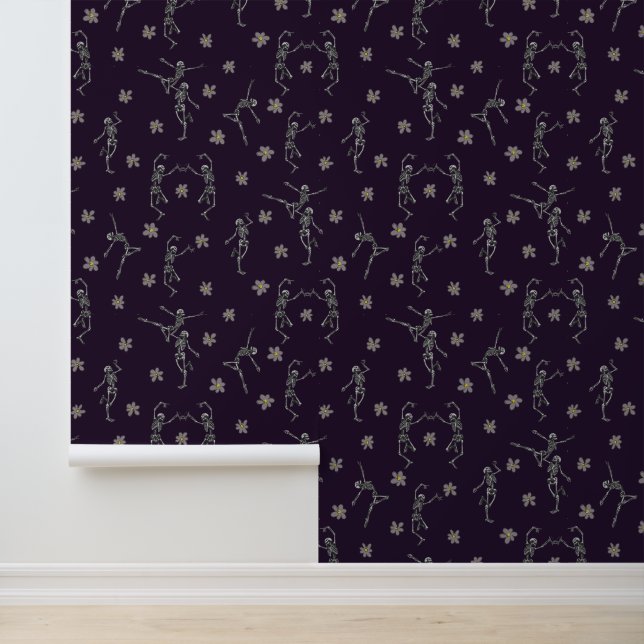 Funny Dancing Skeletons Dark Purple Wallpaper (Application)