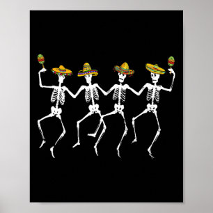 Funny Dancing Skeletons Sombreros Maracas - Cinco Poster