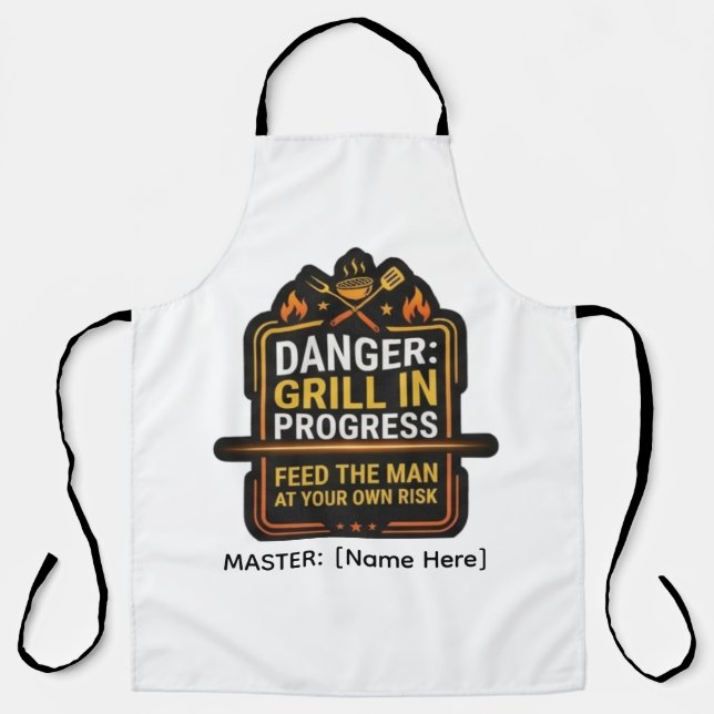 Funny Danger Grill In Progress BBQ Apron – Modern  (Front)