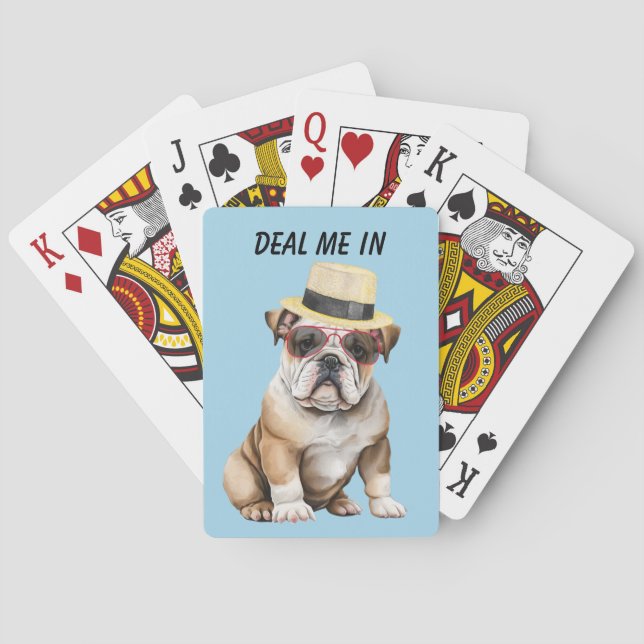 Funny Dapper Bulldog Deal Me In Playing Cards (Back)
