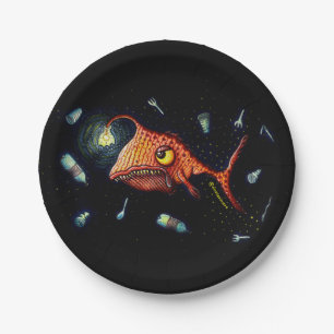 Funny Dark Anglerfish Against Plastic Pollution Paper Plate