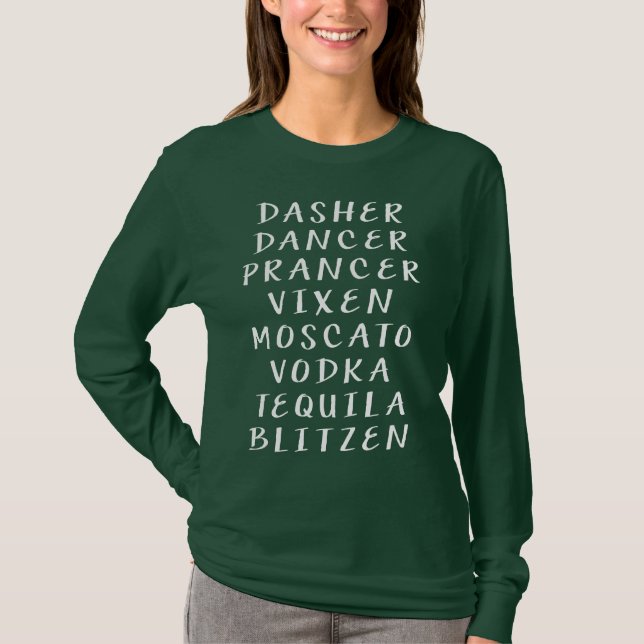 Funny Dasher Dancer Prancer Drinking Christmas T-S T-Shirt (Front)
