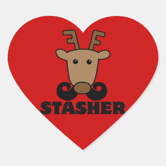 funny dasher stasher moustache reindeer heart sticker (Front)