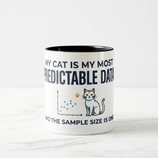 Funny Data Analyst Cat with Unpredictable Dataset  Two-Tone Coffee Mug (Center)