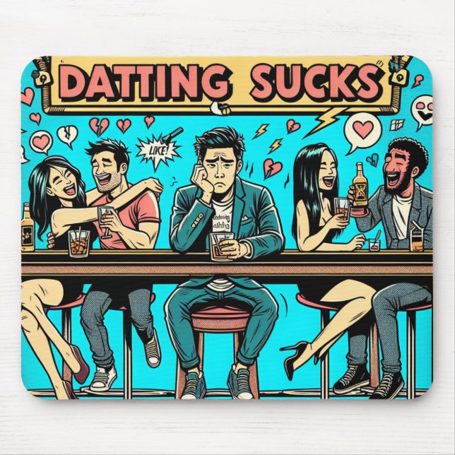 Funny "Dating Sucks" Comic Style Mouse Pad (Front)