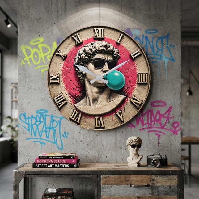 Funny David Bubble Gum Pop Art Michelangelo Statue Large Clock (Creator Uploaded)