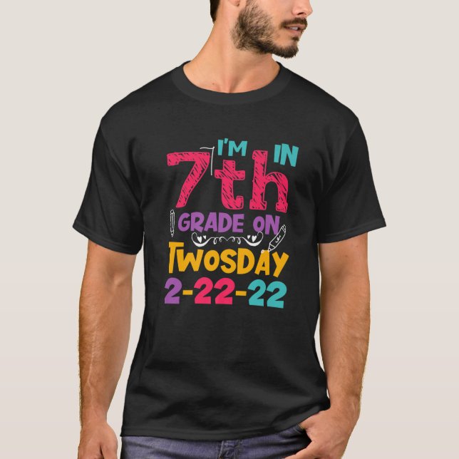 Funny Day February 2-22-22 Twosday 7Th Grade Math T-Shirt (Front)