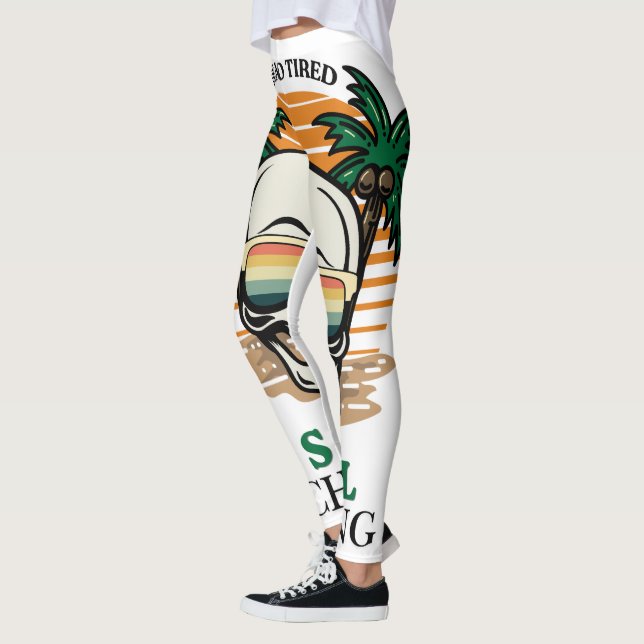 Funny Dead Tired Still Chilling Retro Skull Sunset Leggings (Left)
