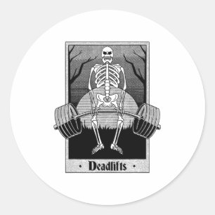 Funny Deadlifts Weightlifter Skeleton Halloween Gy Classic Round Sticker