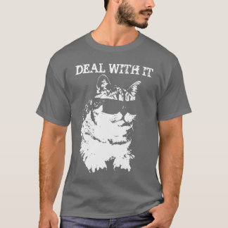 Funny Deal with it Cat wearing sunglasses t-shirt