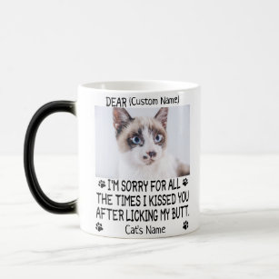funny Dear cat , Personalised cat's photo and name Magic Mug