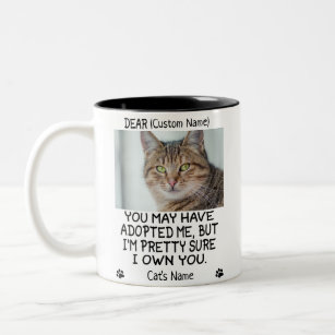 funny Dear cat, Personalised cat's photo and name Two-Tone Coffee Mug
